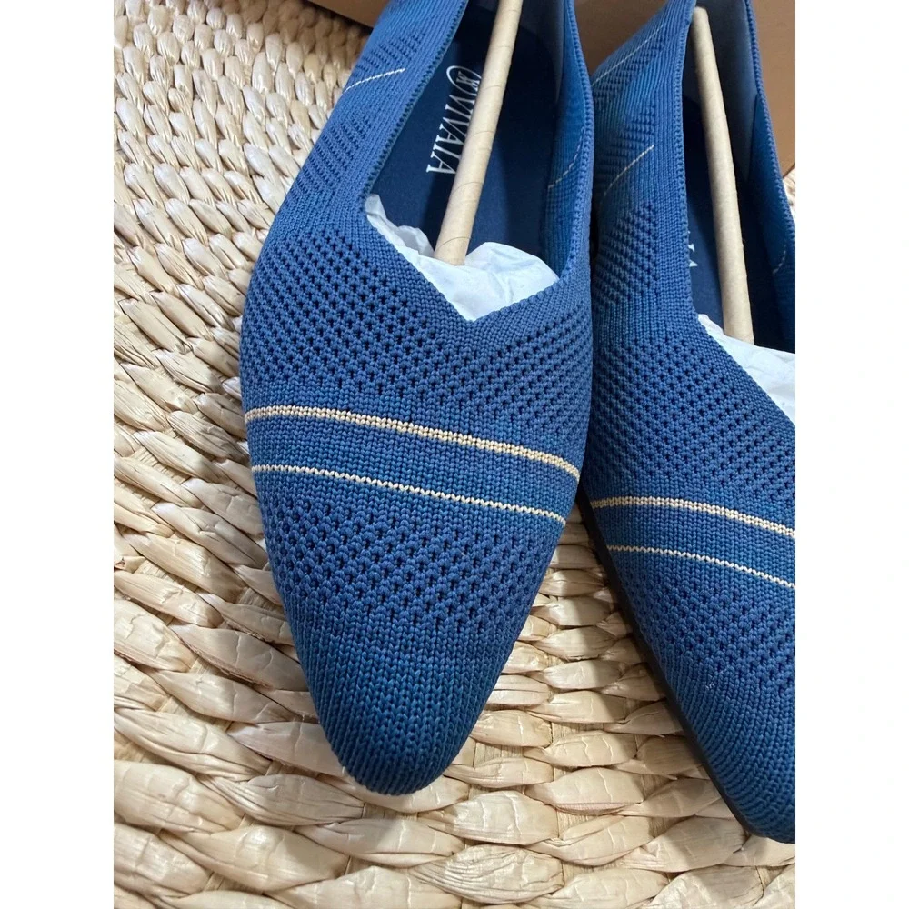 VIVAIA Pointed-Toe Knit Flats Denim Blue Comfort‎ Shoes EU/35 US/5